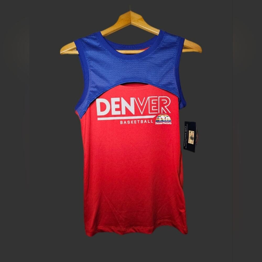 NWT Denver Nuggets Womens Large  Tank Top In A Jersey Style, Red & Blue Colors